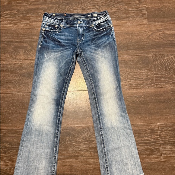 Miss Me Distressed Blue Boot Cut Jeans - Picture 1 of 10